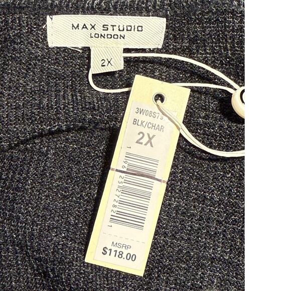 NEW Max Studio London Women's 2XL Black Gray V-Neck Tunic Sweater Long Sleeve - Picture 6 of 8